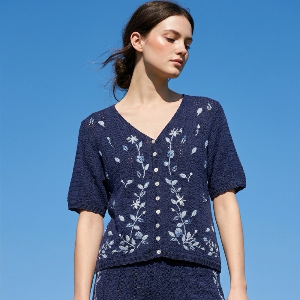 vintage Capistrano short sleeve V-Neck Crochet Cottagecore grandmacore cardigan